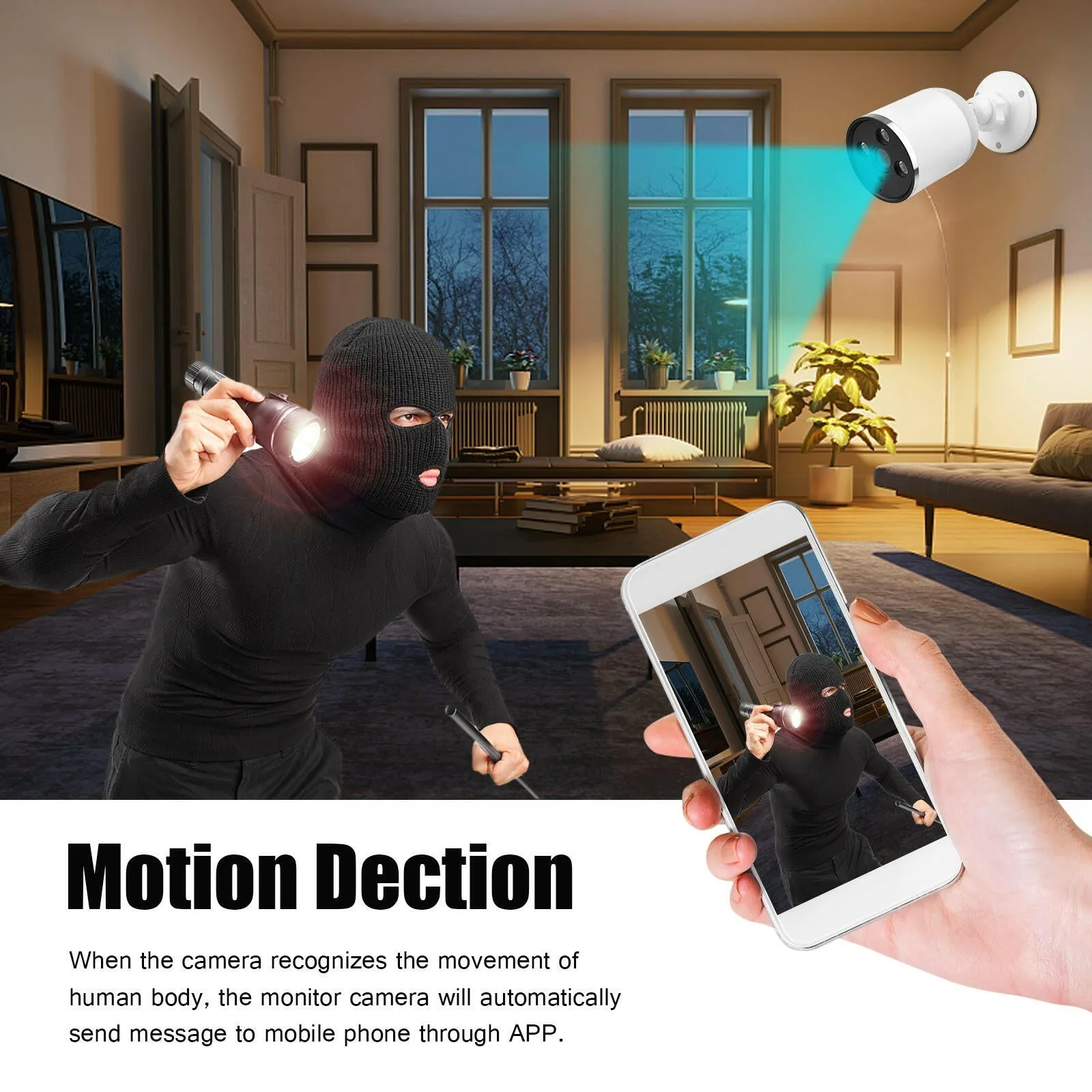 1080P Smart WiFi Camera Wireless Monitor Camera 2MP 130° Viewing Angle Supports Night Vision Motion Detection Two-Way Talk Mobile Phone APP Remote Control for Home Office