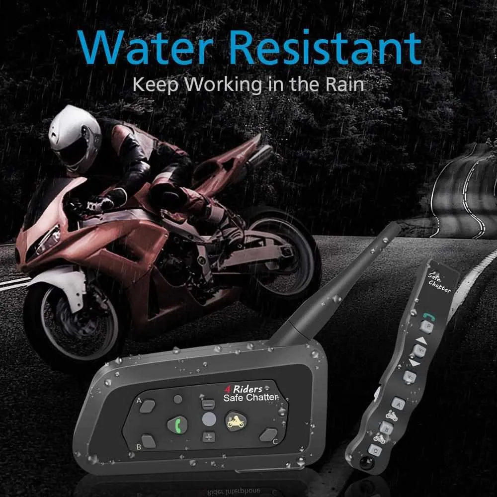 1pcs A4BT Bluetooth Motorcycle Helmet Intercom Headset with Remote Controller for 4 Riders