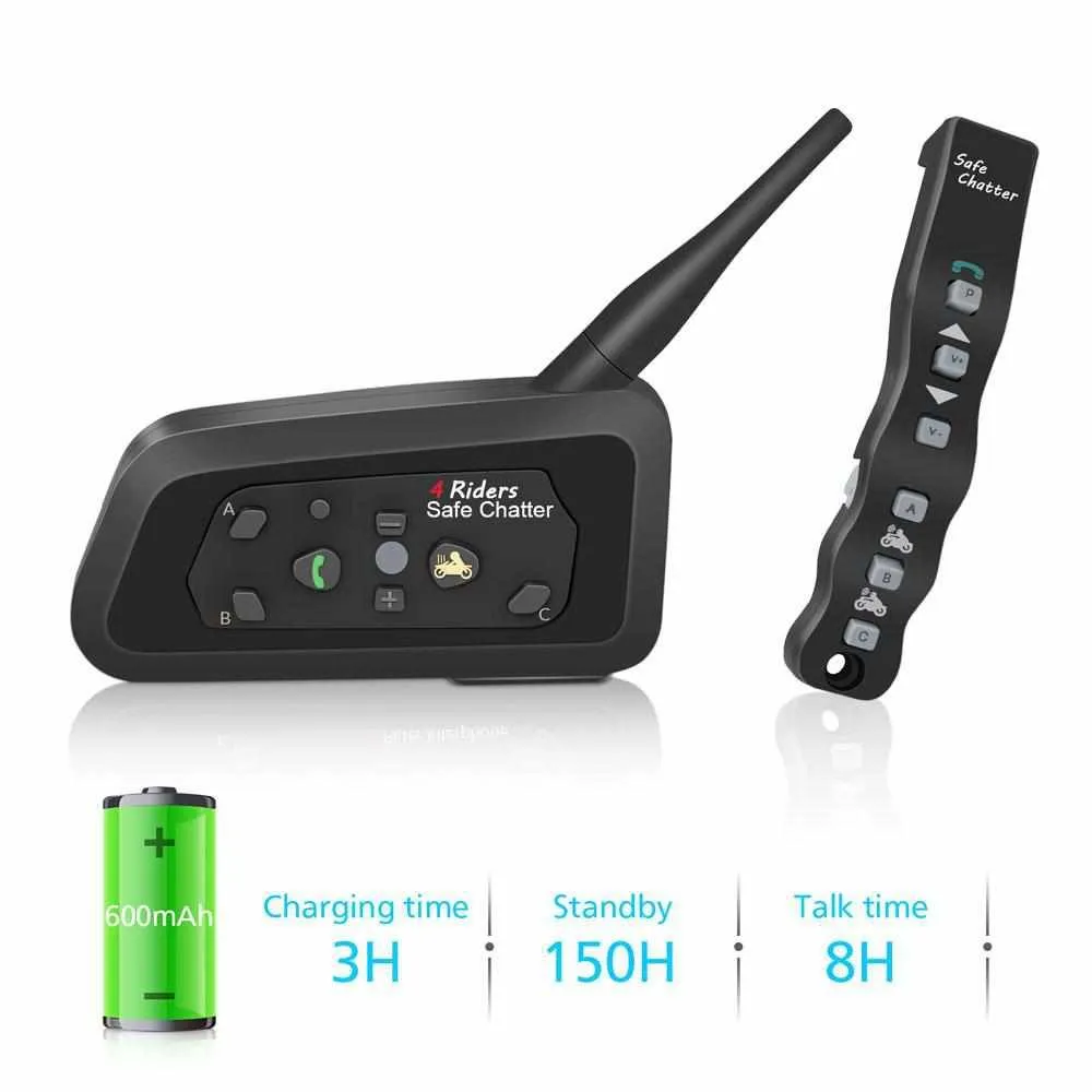 1pcs A4BT Bluetooth Motorcycle Helmet Intercom Headset with Remote Controller for 4 Riders