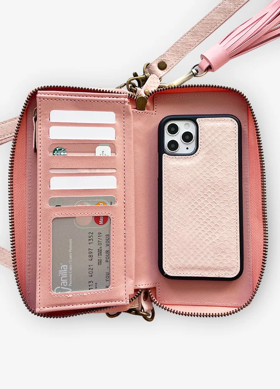 2-in-1 RFID Crossbody Wallet Phone Case in Pink Snakeskin