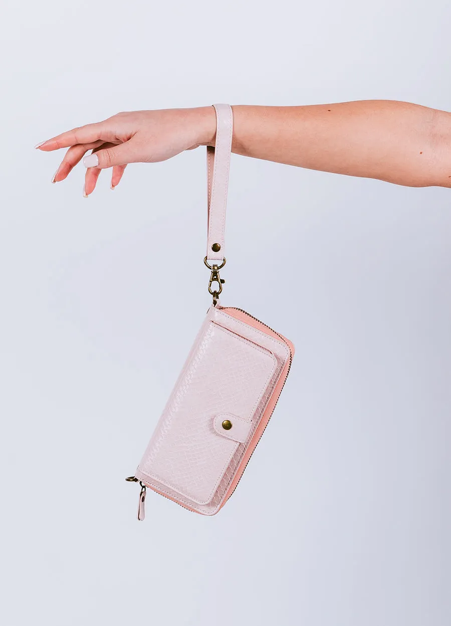 2-in-1 RFID Crossbody Wallet Phone Case in Pink Snakeskin