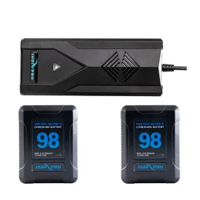 2x Micro-Series 98Wh V-Mount Li-Ion Batteries with D-Tap to Pro Battery Supercharger Kit