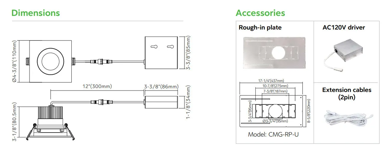 3.5" Square Regressed Gimbal - Black