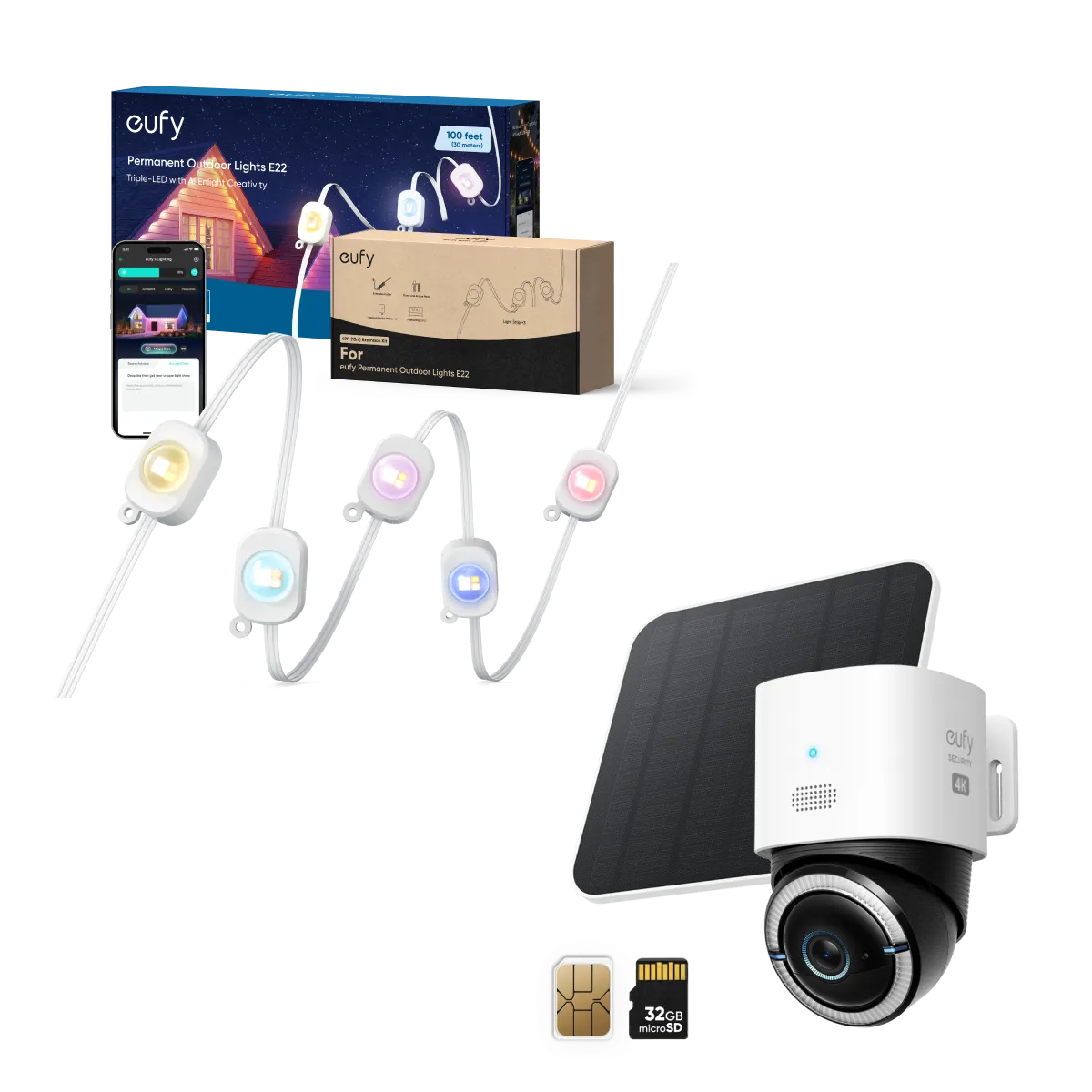 4G LTE Cam S330 Outdoor Lights E22（100ft/30m）  50ft/15m Extension Kit