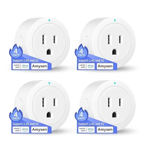 Amysen Smart Plug ,Compatible with Alexa Only ,Smart Outlet Bluetooth Mesh,Simple Setup with One Voice Command , Remote Control and Voice Control, ETL & FCC Certified, 4 Pack New (4 Pack)