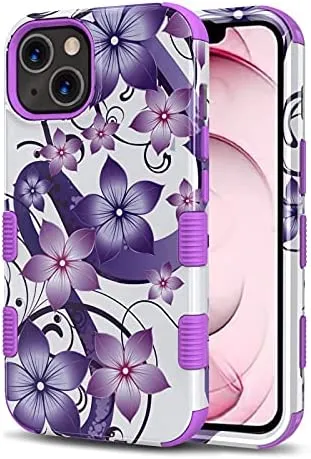 Apple iPhone 13 Pro Max, 6.7 inch, Stylish Cute Triple Layer  Proof Case Purple Hibiscus