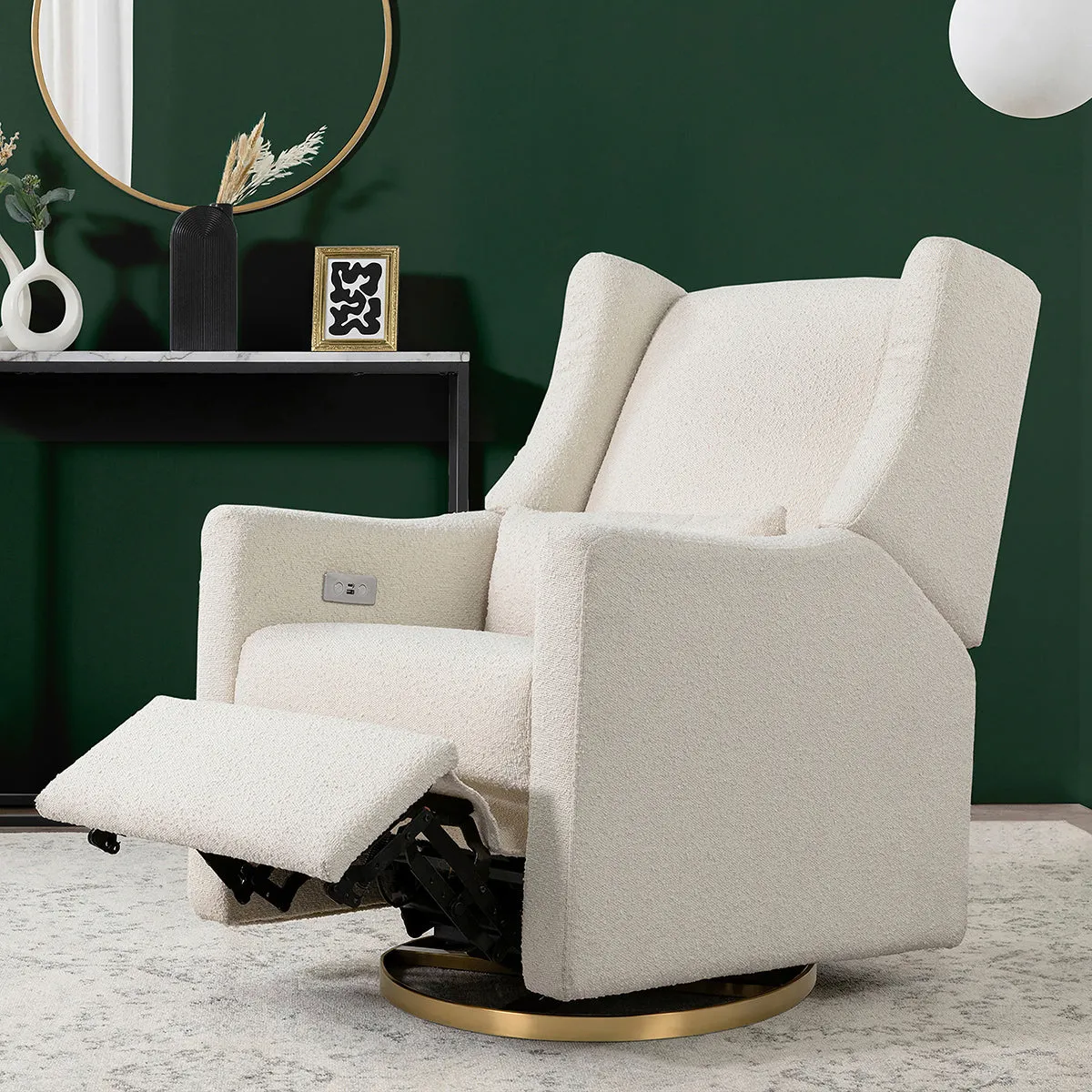 Babyletto Kiwi Electronic Glider Recliner w/ USB - Ivory Boucle w/ Gold Base