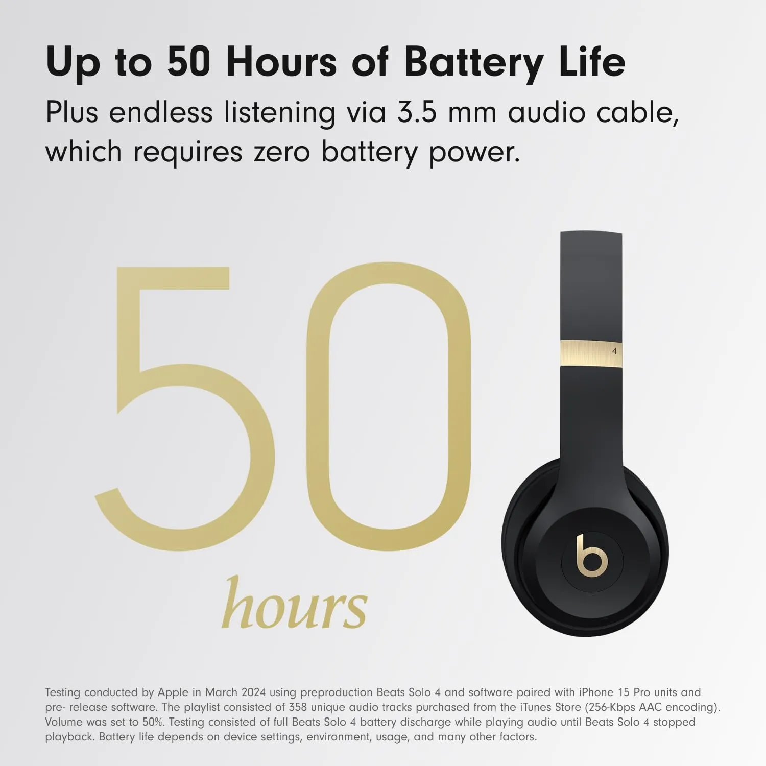 Beats Solo 4 - Wireless Bluetooth On-Ear Headphones, Apple & Android Compatible, Up to 50 Hours of Battery Life - Black & Gold