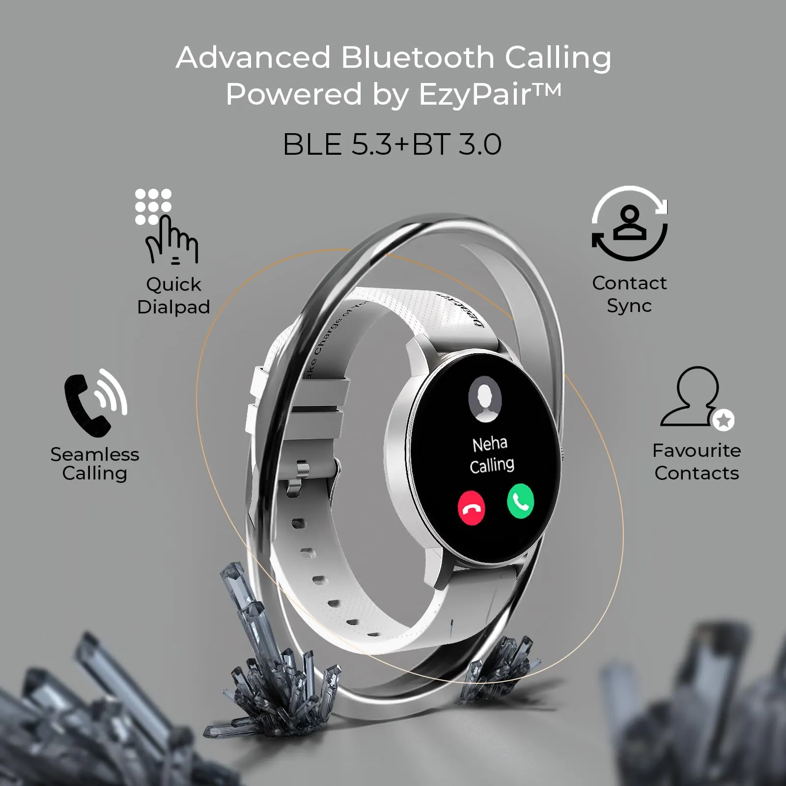 beatXP Vector 1.30” HD Display Bluetooth Calling Smart Watch, Rotary Crown, 320 * 320px, 60Hz Refresh Rate, 100  Sports Modes, 24/7 Health Tracking (Silver)