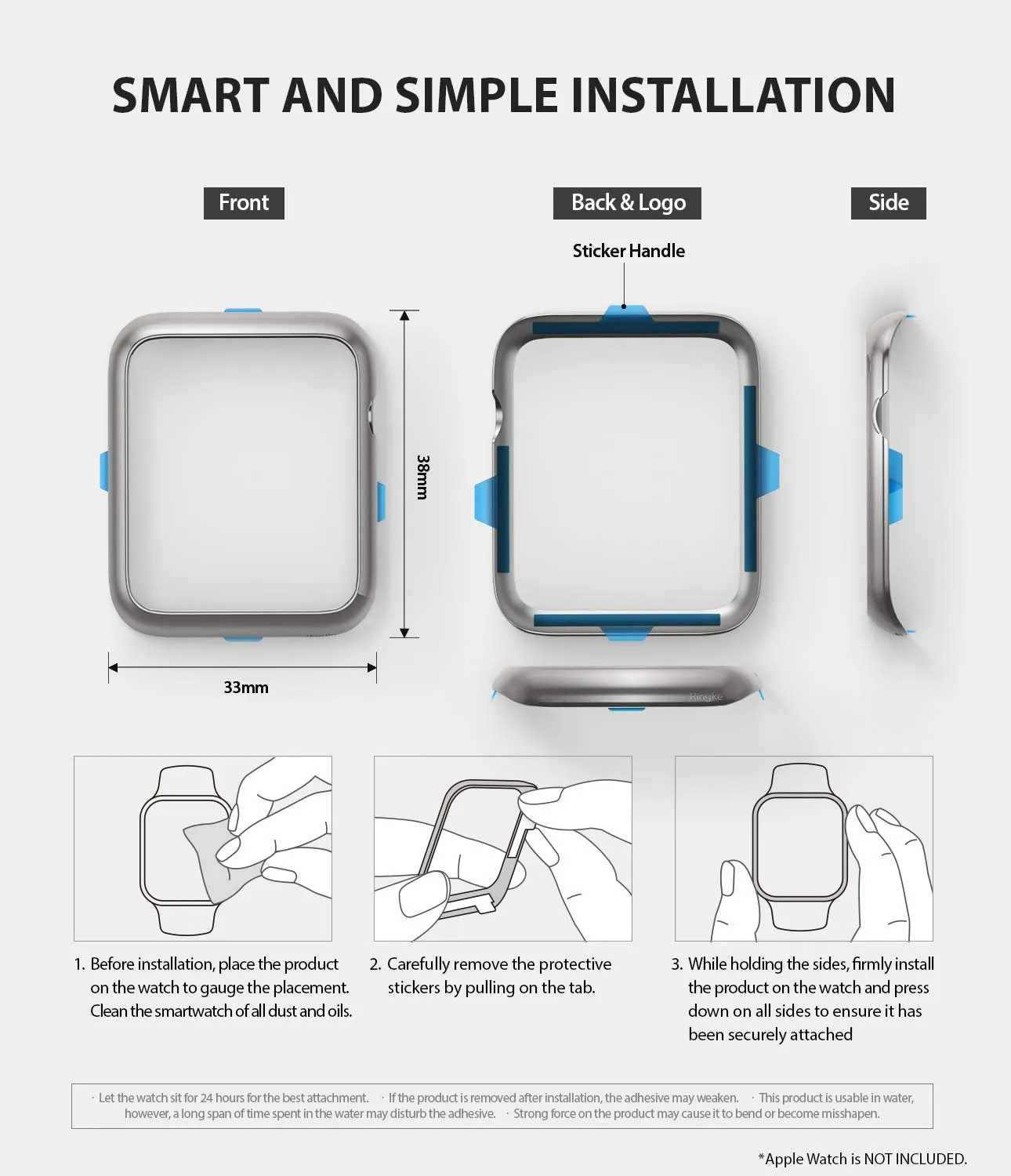 Bezel Styling for Apple Watch 38mm for Series 3 / Series 2 / Series 1 -  Matte Silver (AW3-38-09) [Stainless Steel]