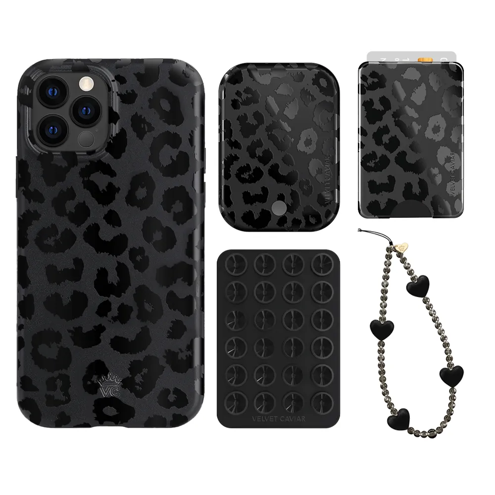 Black Leopard iPhone Bundle Set - Wallet