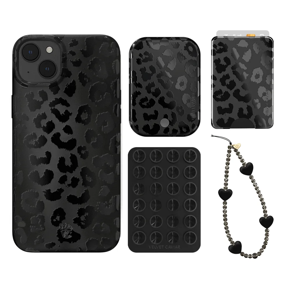 Black Leopard iPhone Bundle Set - Wallet