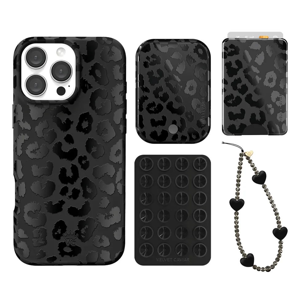 Black Leopard iPhone Bundle Set - Wallet