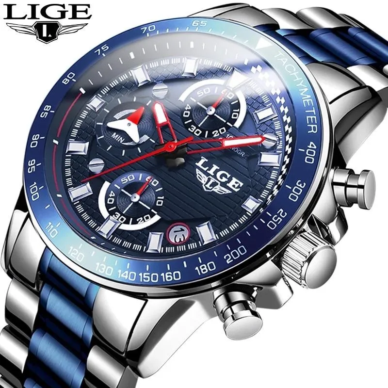 Blue chronograph, stainless steel, watch