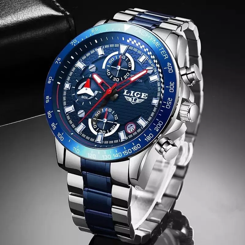 Blue chronograph, stainless steel, watch