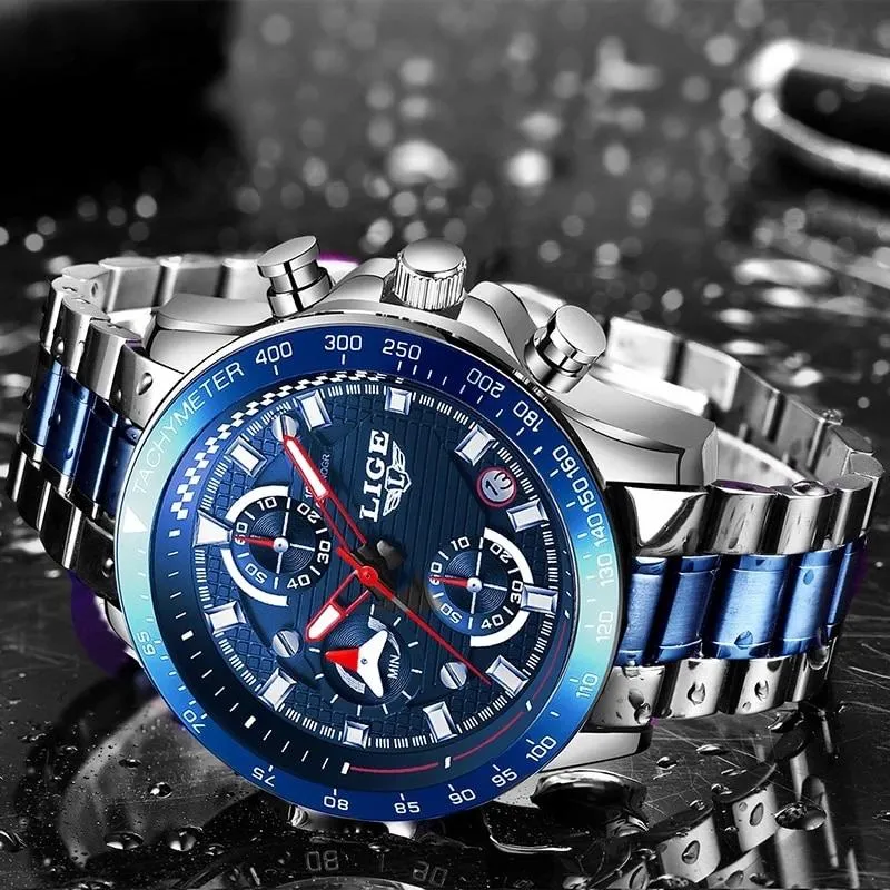 Blue chronograph, stainless steel, watch