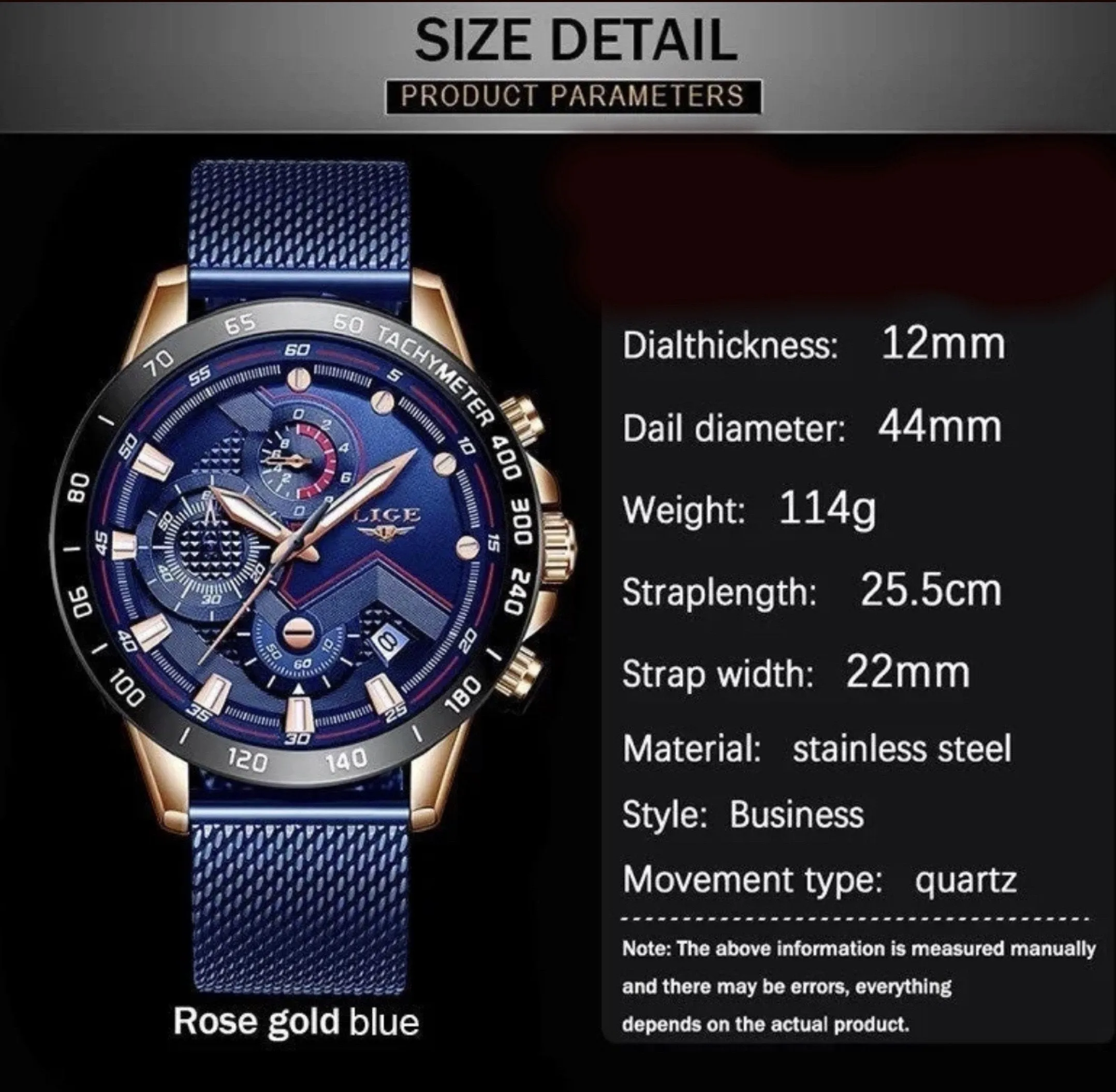 Blue chronograph, stainless steel, watch