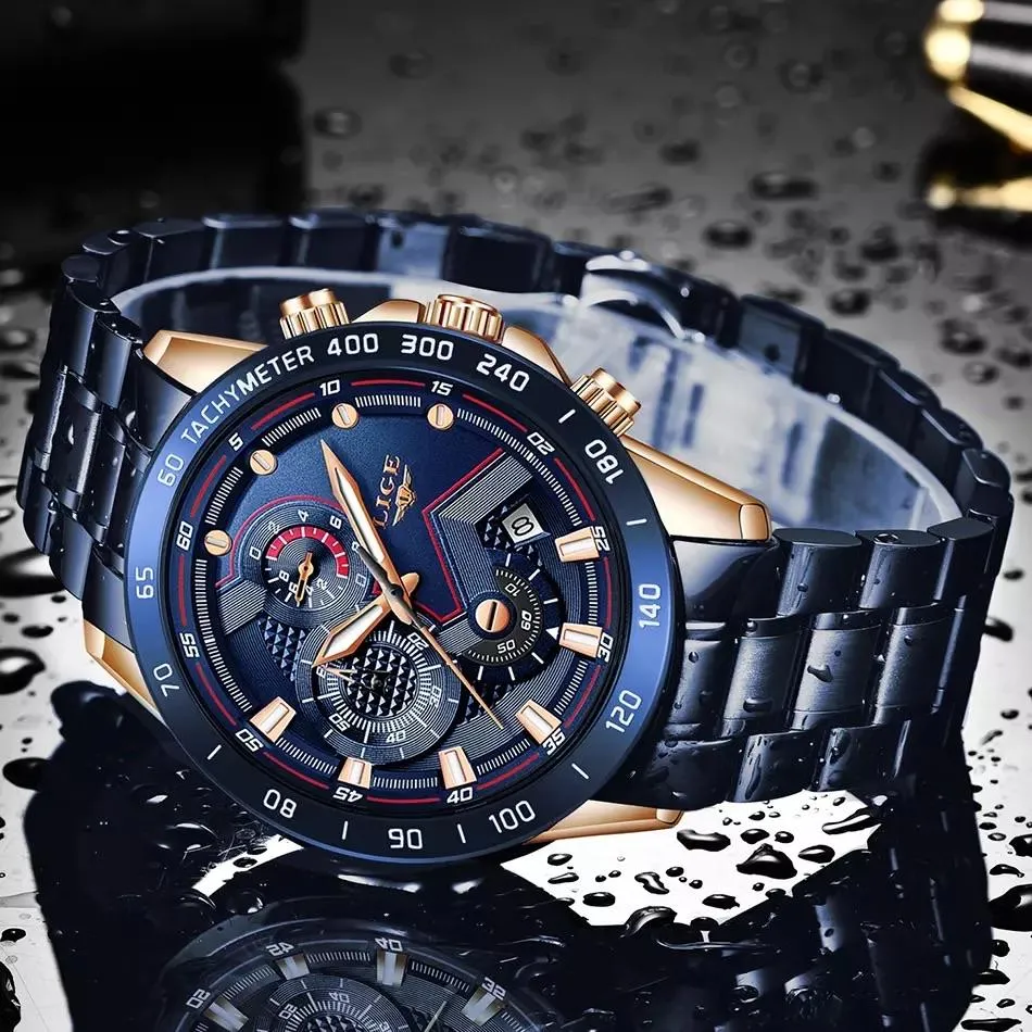 Blue chronograph, stainless steel, watch