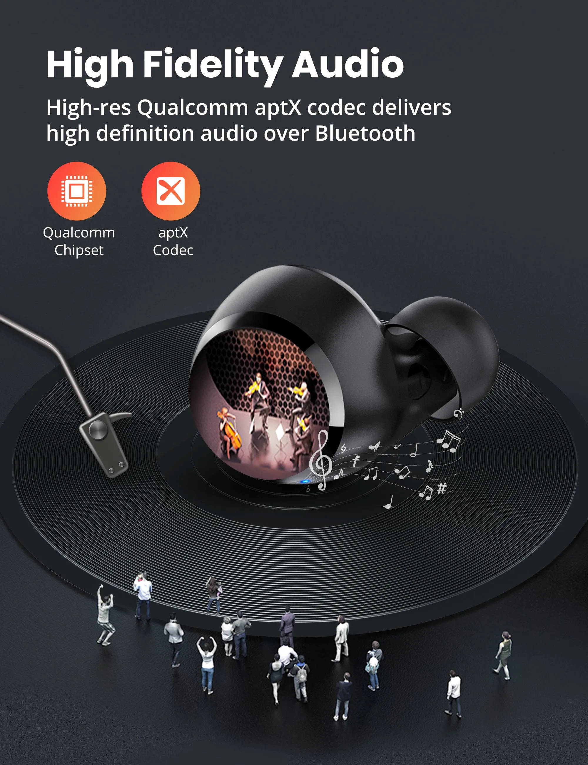 Bluetooth Earbuds, Wireless Earbuds Qualcomm aptX Lightweight Mini Earphones, IPX8 Waterproof