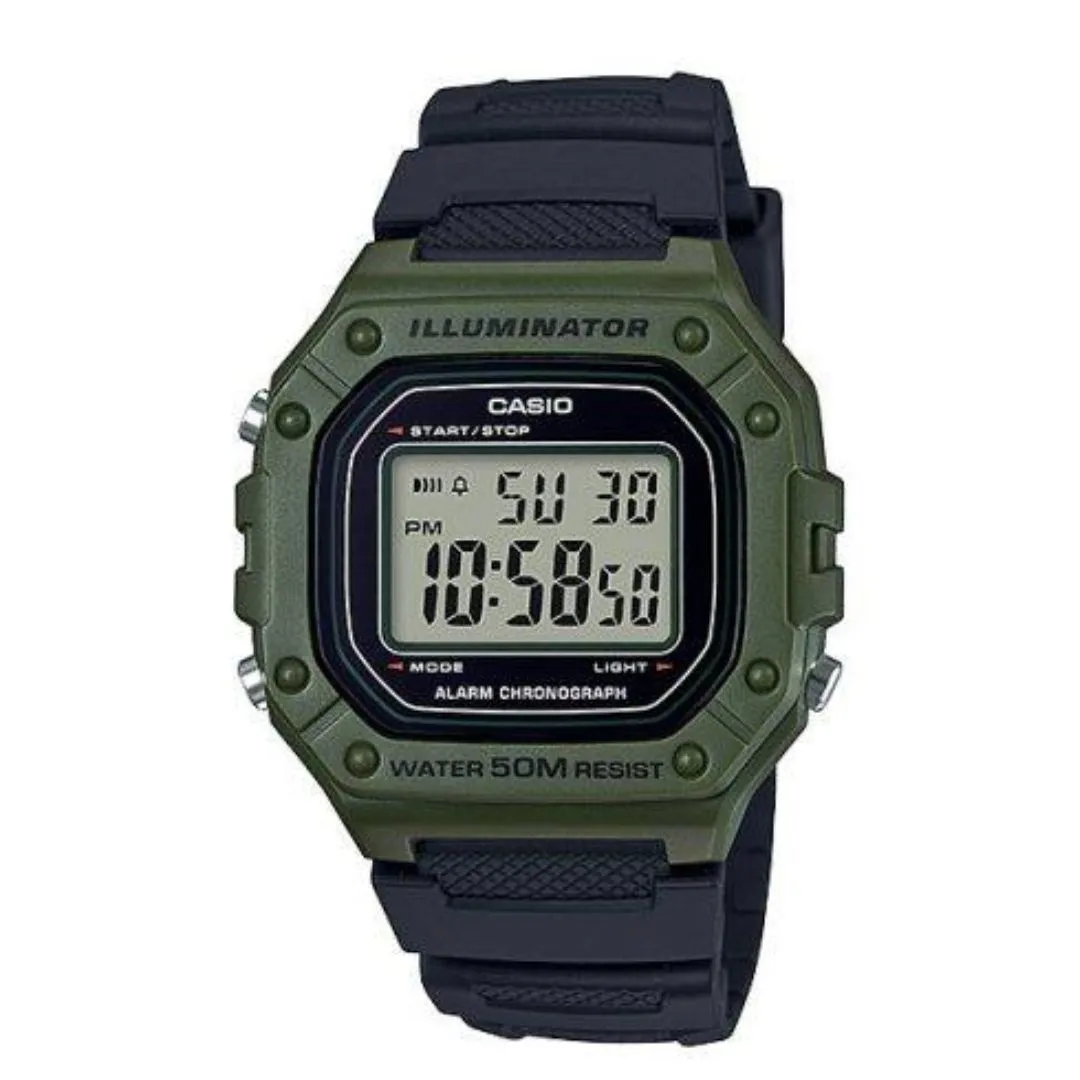 Casio Illuminator Green Digital Watch W-218H-3AVDF