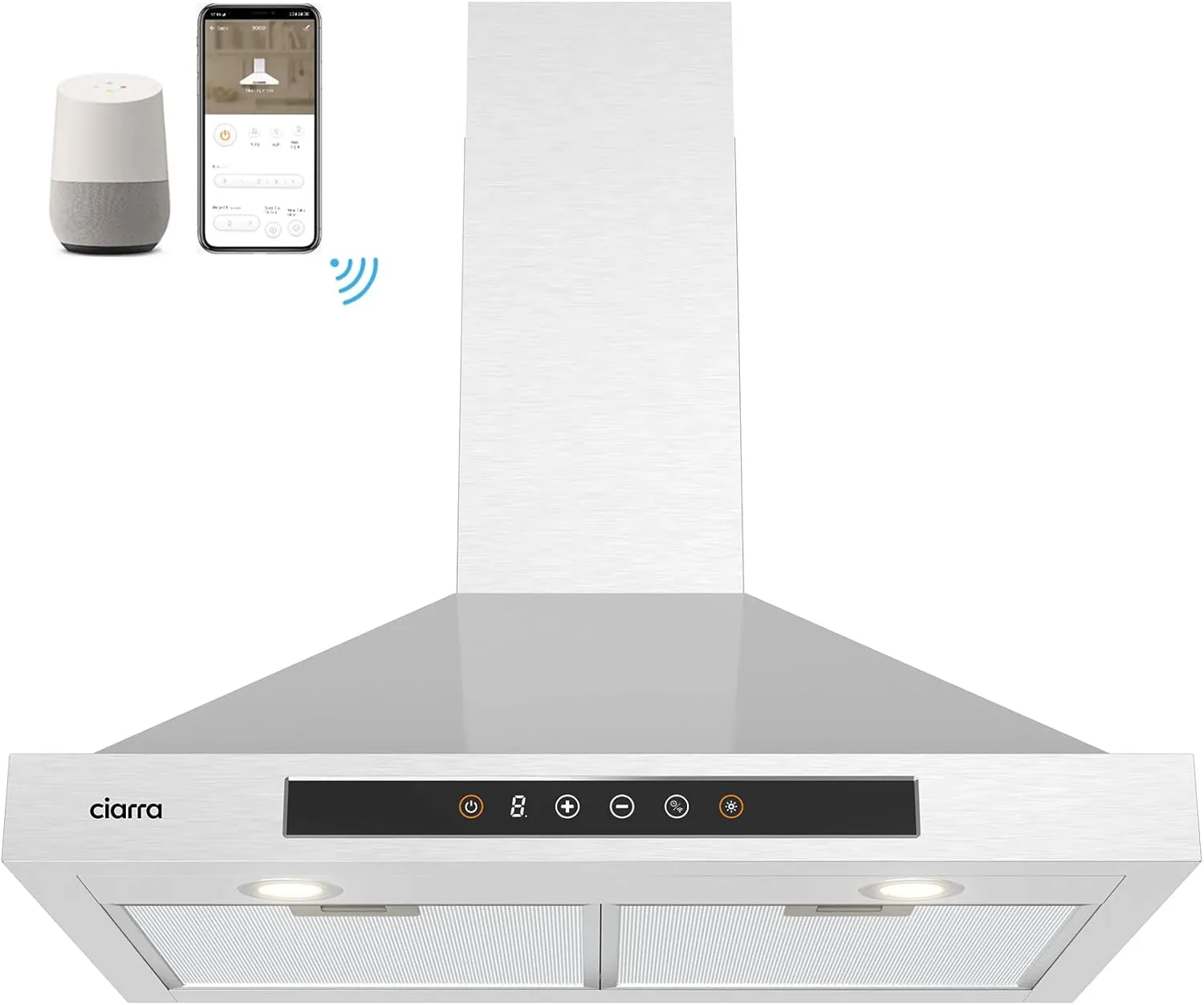 CIARRA 30 Inch Smart Wall Mount Range Hood With Alexa And Google Home Voice Control CAS75308W-OW