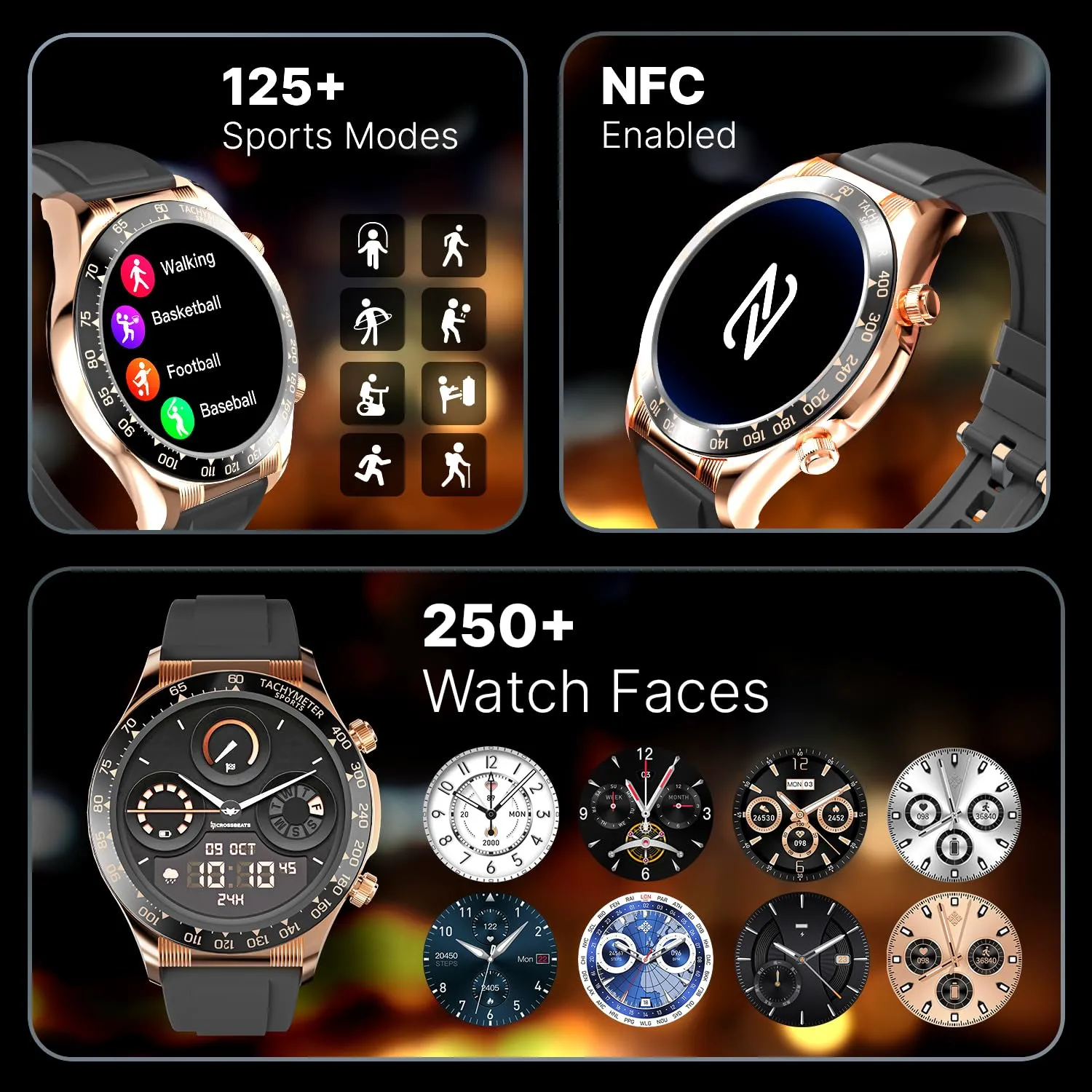 CrossBeats Monarch 1.43” UHD Infinite Display Smartwatch| Advanced Bluetooth Calling| 700 Nits| 125 Sports Modes| Spo2 Tracking| 360 * 360 Pixels (Round Silicone - Gold)