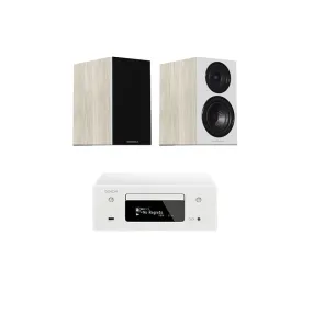 Denon CEOL N10 RCDN10 HiFi Network CD Receiver White with Wharfedale Diamond 12.1 Bookshelf Speakers Light Oak