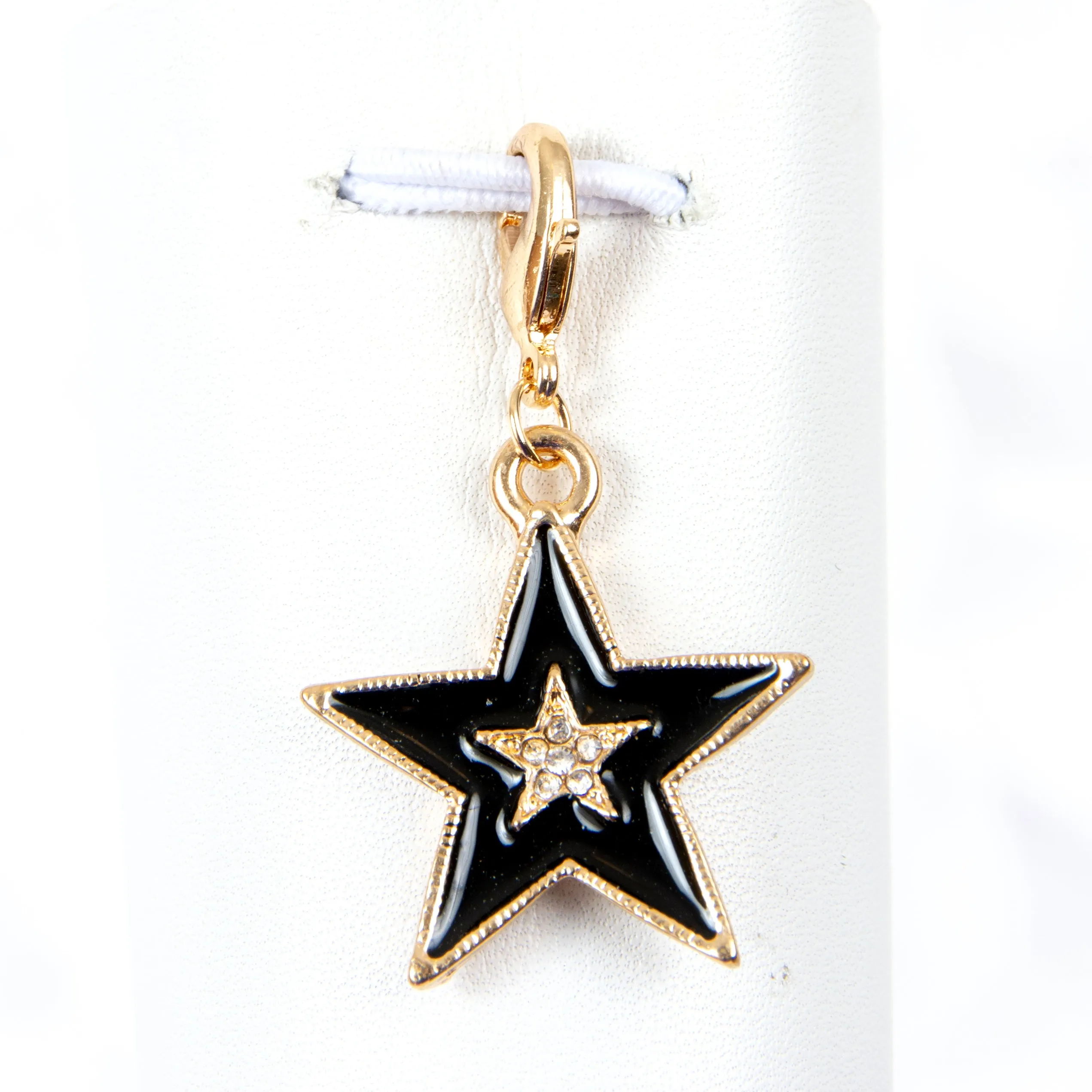 Enamel Star Charm with Rhinestone Center in White or Black