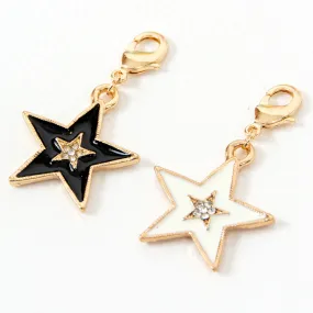 Enamel Star Charm with Rhinestone Center in White or Black