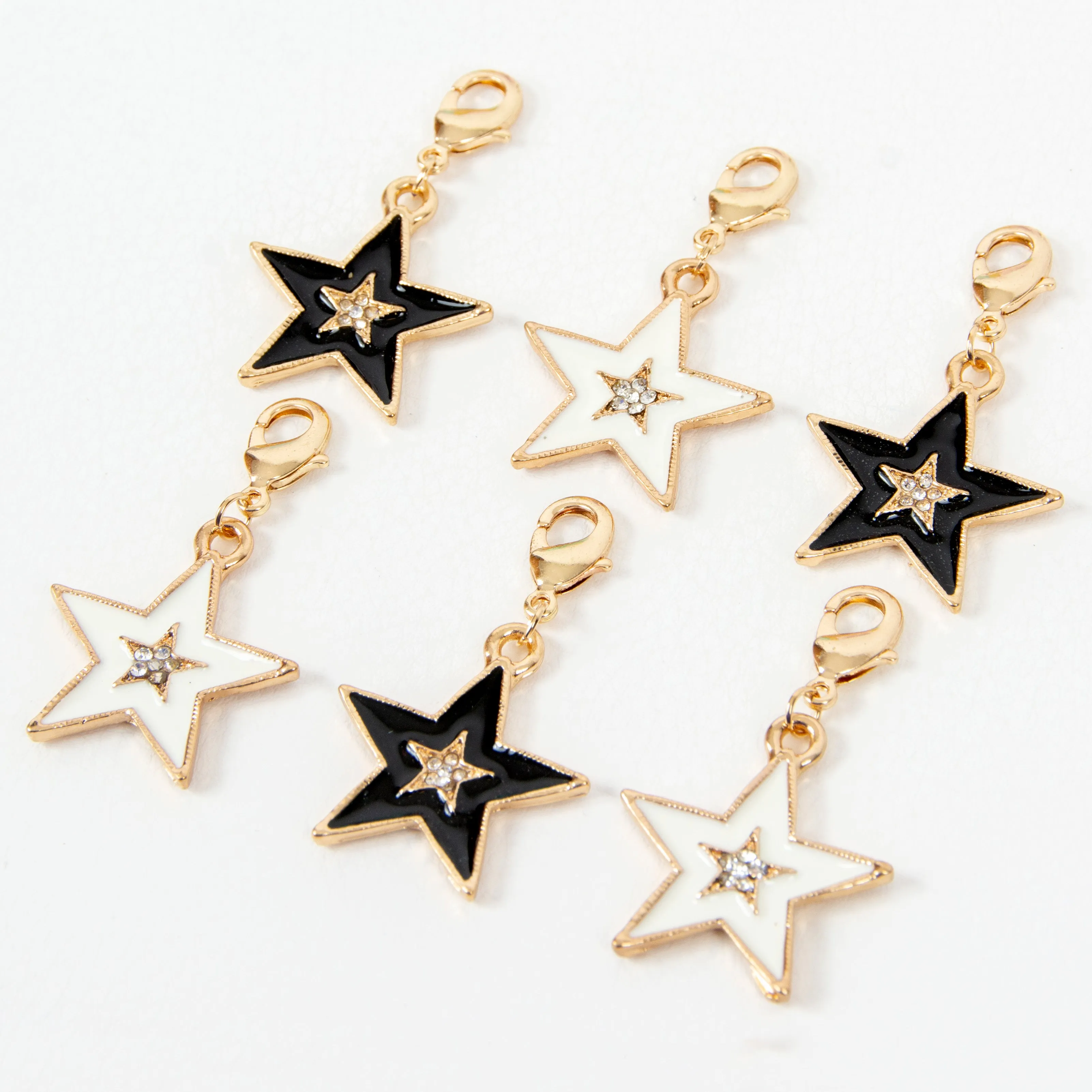 Enamel Star Charm with Rhinestone Center in White or Black