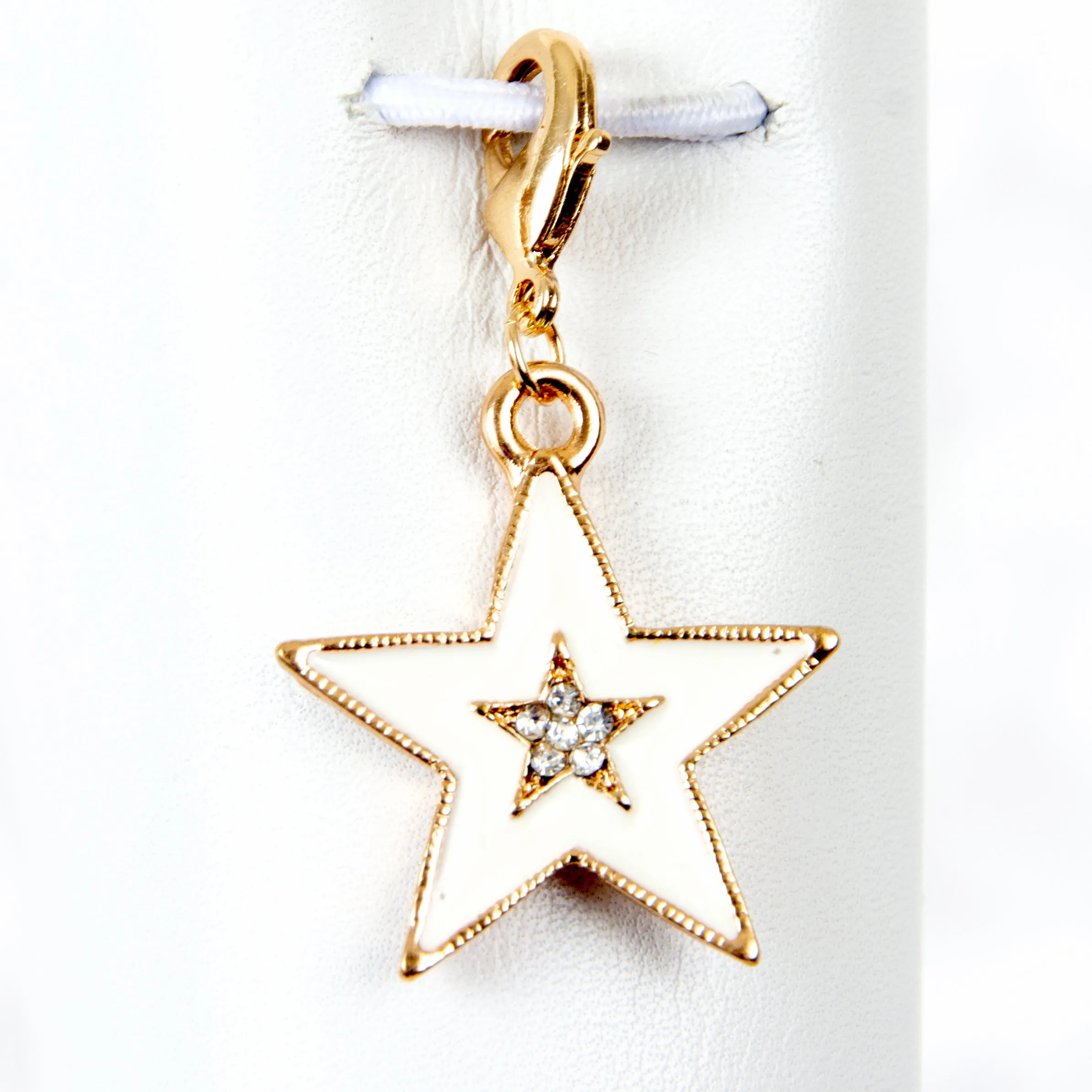 Enamel Star Charm with Rhinestone Center in White or Black