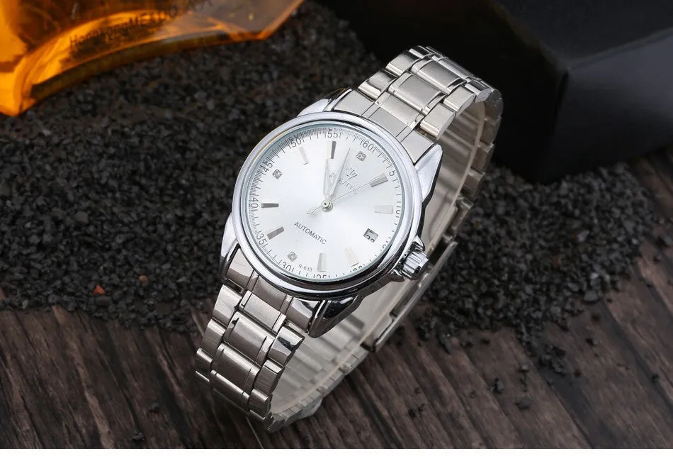 Fashion Automatic Winding Mechanical Watches Men Luxury Brand Full Steel Skeleton Men Hours Calendar Waterproof Wrist Watch For Men