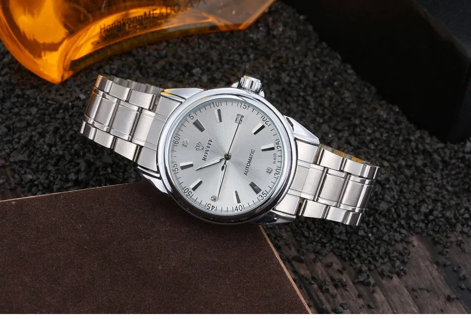 Fashion Automatic Winding Mechanical Watches Men Luxury Brand Full Steel Skeleton Men Hours Calendar Waterproof Wrist Watch For Men