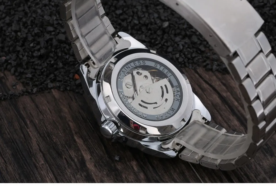 Fashion Automatic Winding Mechanical Watches Men Luxury Brand Full Steel Skeleton Men Hours Calendar Waterproof Wrist Watch For Men