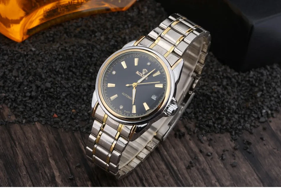 Fashion Automatic Winding Mechanical Watches Men Luxury Brand Full Steel Skeleton Men Hours Calendar Waterproof Wrist Watch For Men