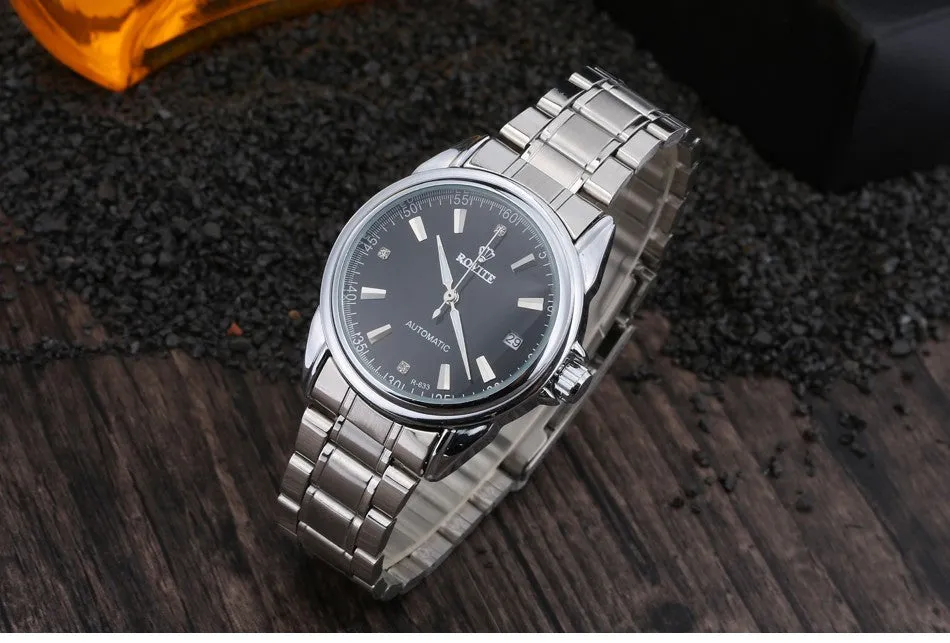 Fashion Automatic Winding Mechanical Watches Men Luxury Brand Full Steel Skeleton Men Hours Calendar Waterproof Wrist Watch For Men