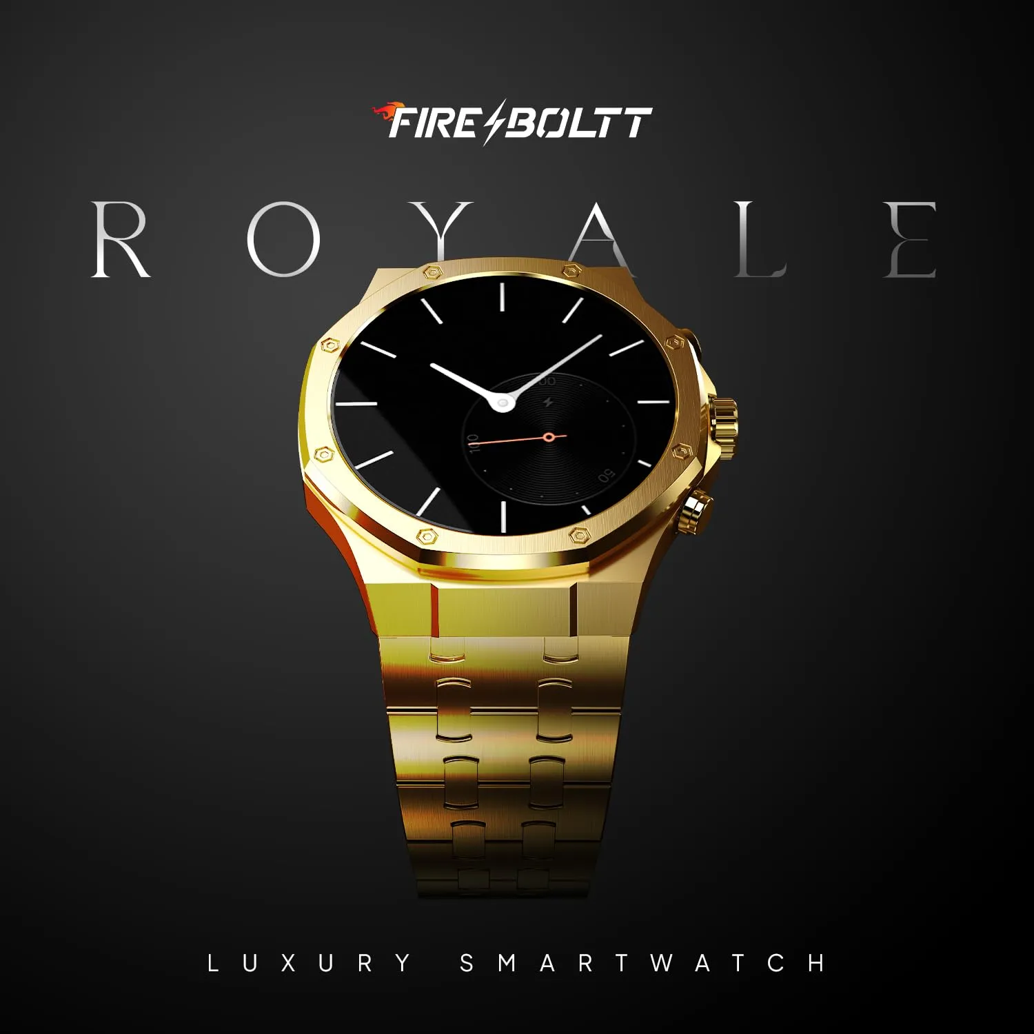 Fire-Boltt Royale Luxury Stainless Steel Smart Watch 1.43” AMOLED Display, Always On Display, 750 NITS Peak Brightness 466 * 466 px Resolution. Bluetooth Calling, IP67, 75Hz Refresh Rate (Gold)