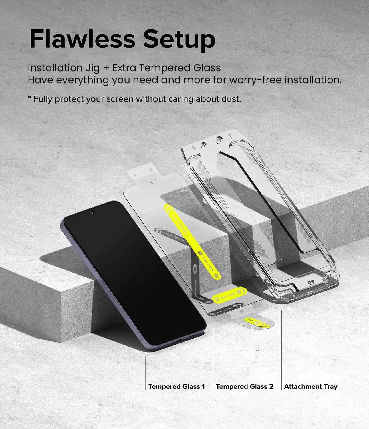 Galaxy S24 Plus Tempered Glass Screen Protector Guard | Easy Slide Transparent - 2 Pack (with Installation Tool)