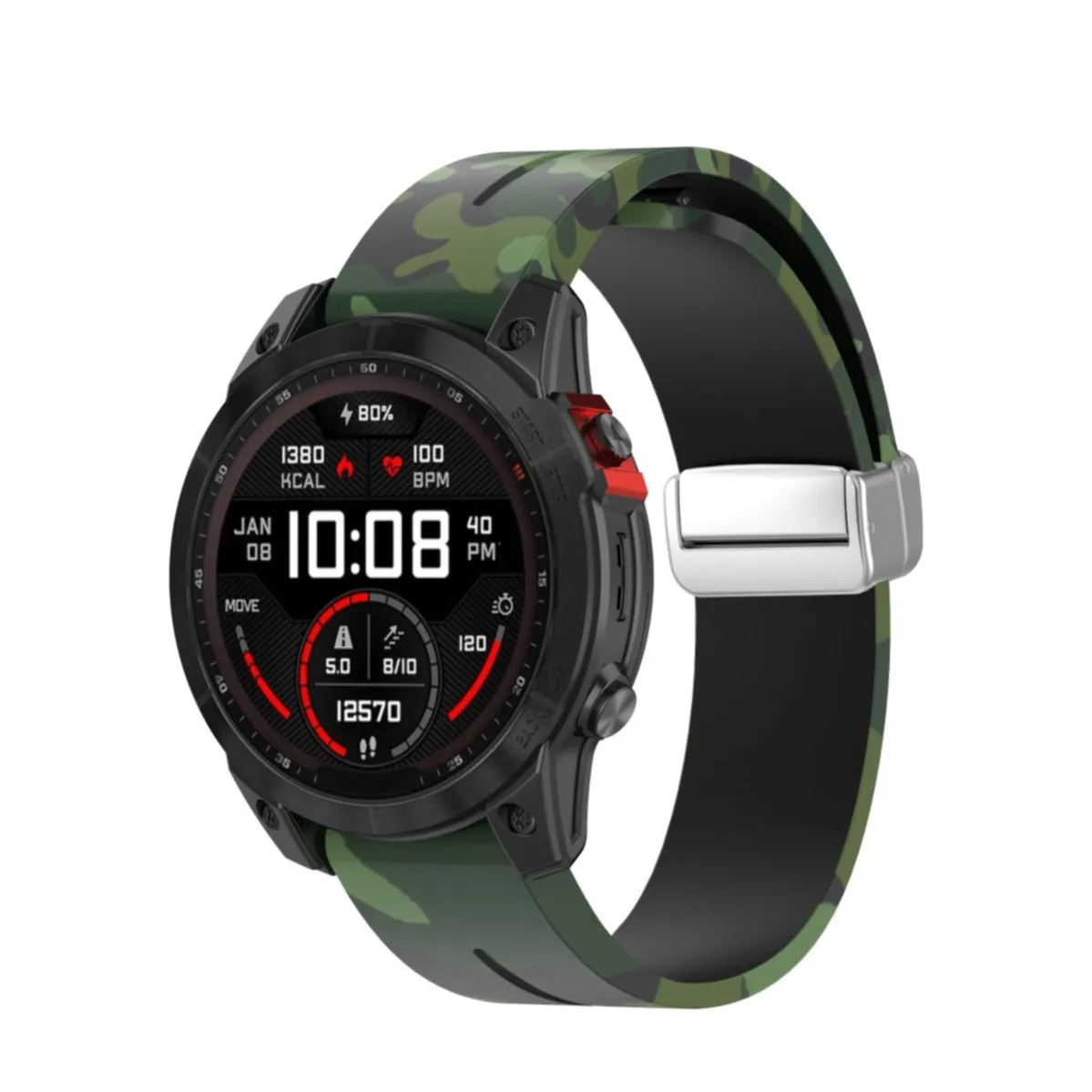 Garmin Approach S70 (47mm) Silicone Sports Bracelet with Magnetic Clasp - Camouflage / Green