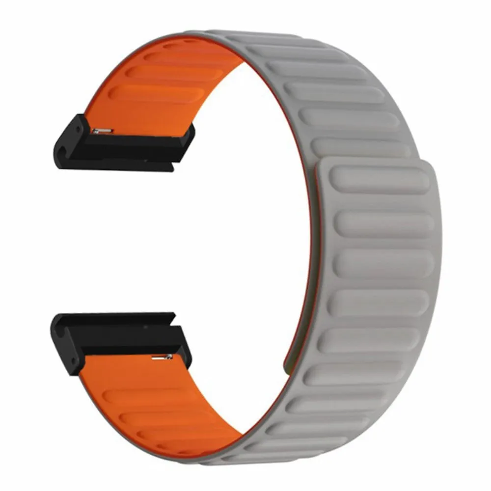 Garmin Fenix 7X Solar Silicone Sport Magnetic Wristband - Gray / Orange