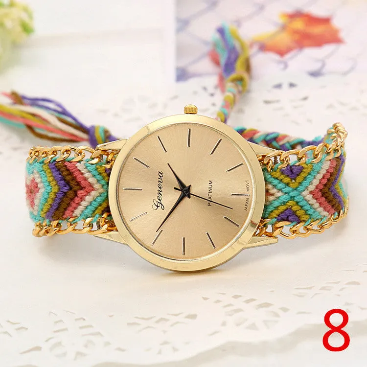 Handmade Braided Friendship Bracelet Watch New arrival geneva Hand-Woven wristwatch Ladies Quarzt gold Watch women dress watches