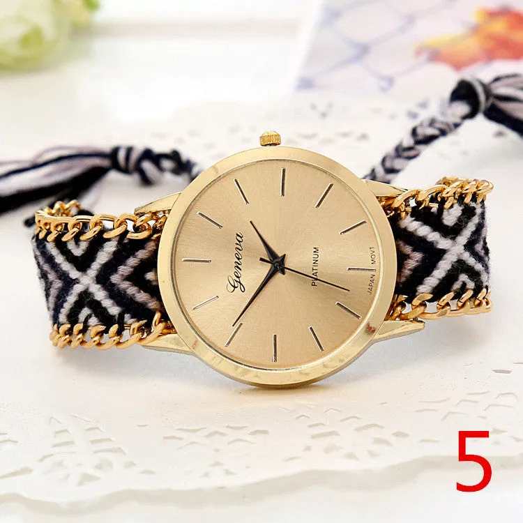 Handmade Braided Friendship Bracelet Watch New arrival geneva Hand-Woven wristwatch Ladies Quarzt gold Watch women dress watches