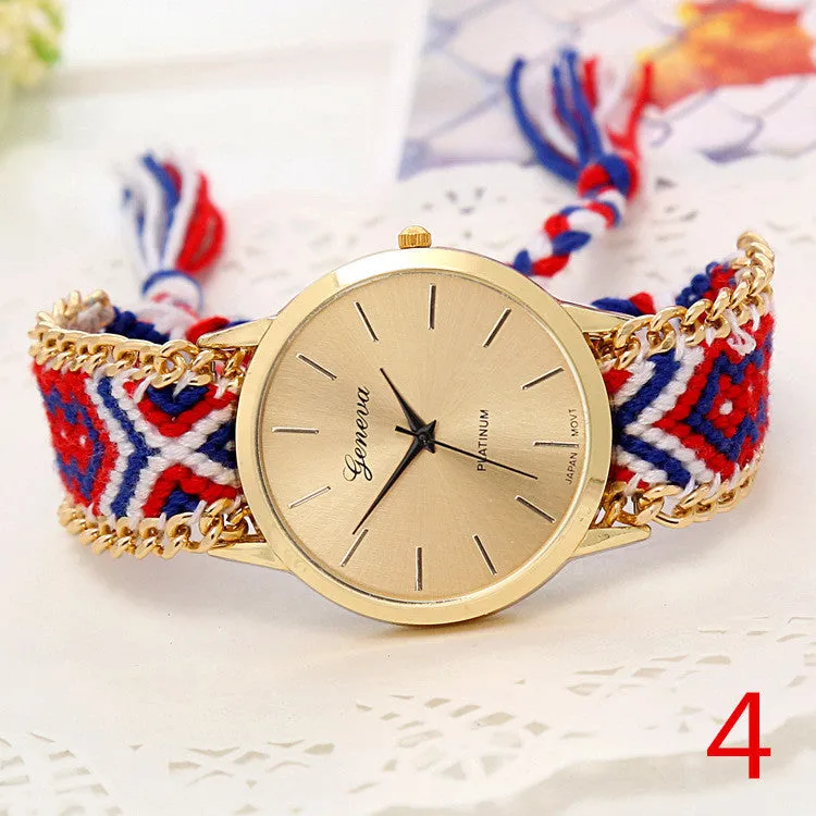 Handmade Braided Friendship Bracelet Watch New arrival geneva Hand-Woven wristwatch Ladies Quarzt gold Watch women dress watches