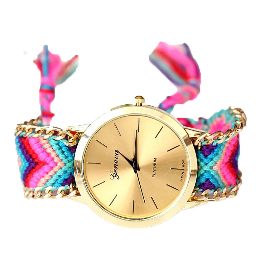 Handmade Braided Friendship Bracelet Watch New arrival geneva Hand-Woven wristwatch Ladies Quarzt gold Watch women dress watches