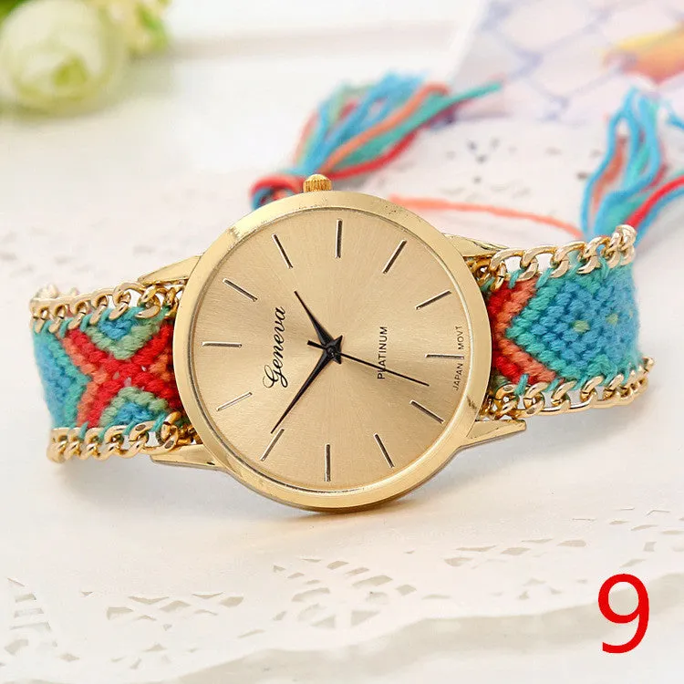 Handmade Braided Friendship Bracelet Watch New arrival geneva Hand-Woven wristwatch Ladies Quarzt gold Watch women dress watches