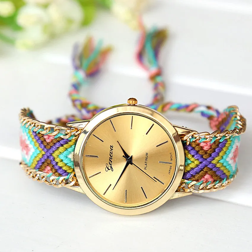 Handmade Braided Friendship Bracelet Watch New arrival geneva Hand-Woven wristwatch Ladies Quarzt gold Watch women dress watches