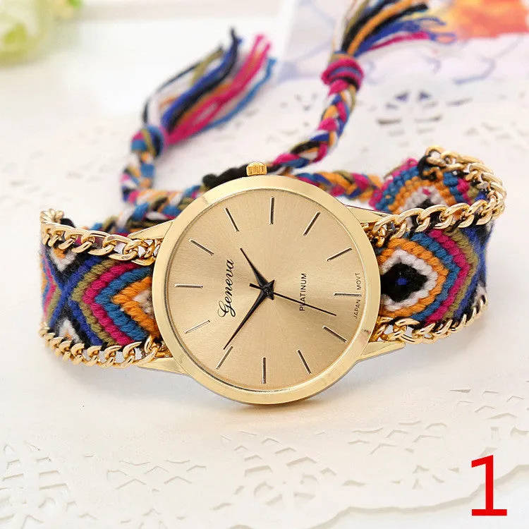 Handmade Braided Friendship Bracelet Watch New arrival geneva Hand-Woven wristwatch Ladies Quarzt gold Watch women dress watches