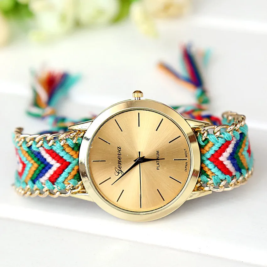 Handmade Braided Friendship Bracelet Watch New arrival geneva Hand-Woven wristwatch Ladies Quarzt gold Watch women dress watches