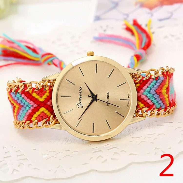 Handmade Braided Friendship Bracelet Watch New arrival geneva Hand-Woven wristwatch Ladies Quarzt gold Watch women dress watches