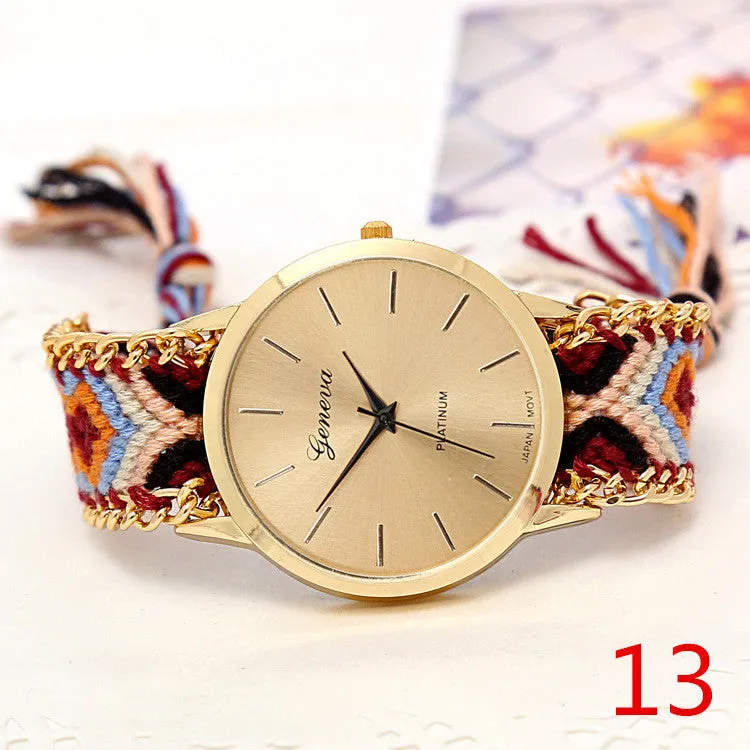 Handmade Braided Friendship Bracelet Watch New arrival geneva Hand-Woven wristwatch Ladies Quarzt gold Watch women dress watches